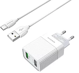 Сетевое зарядное устройство Borofone BA39A 18w QC3.0 2xUSB-A ports charger + USB-C cable white - фото Сетевое зарядное устройство Borofone BA39A 18w QC3.0 2xUSB-A ports charger + USB-C cable white