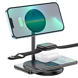 Беспроводная док-станция Hoco CW40 3-in-1 15w wireless charger black - фото Беспроводная док-станция Hoco CW40 3-in-1 15w wireless charger black
