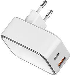 Сетевое зарядное устройство с быстрой зарядкой Logan USB + USB Type-C Wall Charger 5V 3A White (CH-2) - миниатюра 3