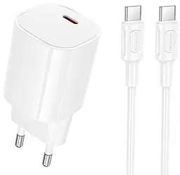 Мережевий зарядний пристрій з швидкою зарядкою Borofone BA103A Pudding 20w PD USB-C ports charger + USB-C to USB-C cable white - фото Мережевий зарядний пристрій з швидкою зарядкою Borofone BA103A Pudding 20w PD USB-C ports charger + USB-C to USB-C cable white