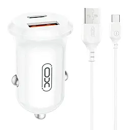 Автомобильное зарядное устройство XO CC69 Mini Smart 30w PD USB-C/USB-A ports car charger + USB-C cable white - фото Автомобильное зарядное устройство XO CC69 Mini Smart 30w PD USB-C/USB-A ports car charger + USB-C cable white