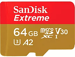 Карта памяти SanDisk microSDHC 64GB Extreme Class 10 UHS-I U3 V30 A2 (SDSQXA2-064G-GN6GN)