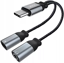 Аудіо-перехідник XO NBR160B M-F USB Type-C -> Type-C +3.5mm Black - фото Аудіо-перехідник XO NBR160B M-F USB Type-C -> Type-C +3.5mm Black
