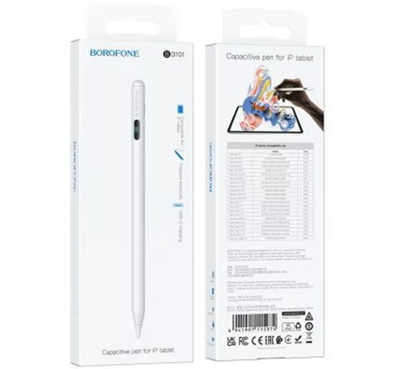 Стилус Borofone BG101 Active capacitive pen with digital display for iP White - фото 2