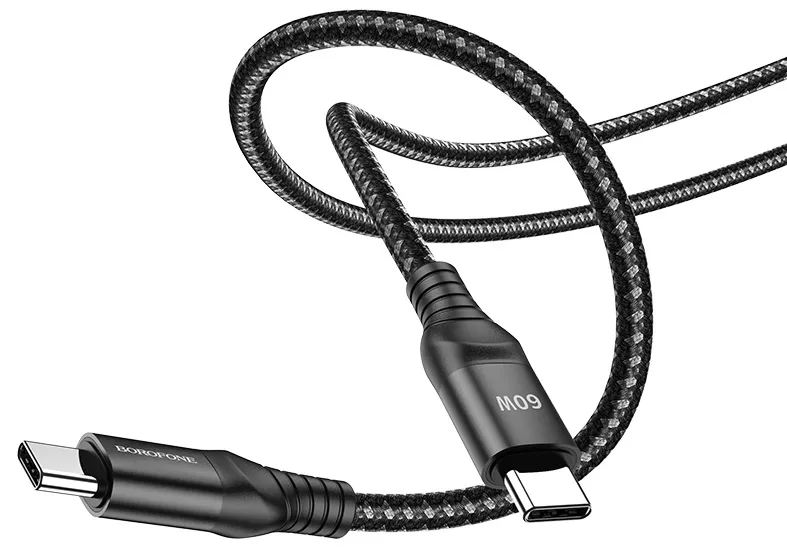 Кабель Borofone BX56 Delightful USB Type-C - Type-C 60w 3a 1.5м PD cable Black - фото 1