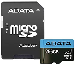 Карта памяти ADATA microSDXC 256GB Premier Class 10 UHS-I U1 V10 A1 + SD-адаптер (AUSDX256GUICL10A1-RA1)
