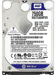 Жорсткий диск для ноутбука Western Digital Blue 750 GB 2.5 (WD7500BPVX)