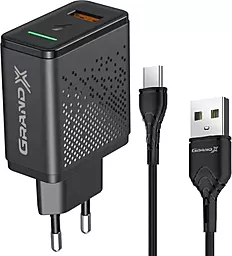 Мережевий зарядний пристрій Grand-X 18w QC3.0 fast charger + USB-C cable black (CH-650T)