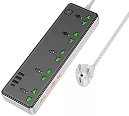 Мережевий фільтр (подовжувач) Hoco AC13A Talento 5 розеток 1.5м 3USB-A/USB-C (EU) з вимикачeм чорний