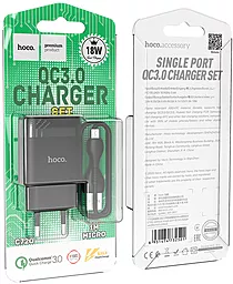 Мережевий зарядний пристрій з швидкою зарядкою Hoco C72Q Glorious 18w USB-A + micro USB сable black - мініатюра 8