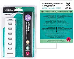 USB хаб Vinga 6xUSB 2.0 Card reader White (HUB031S) - миниатюра 6