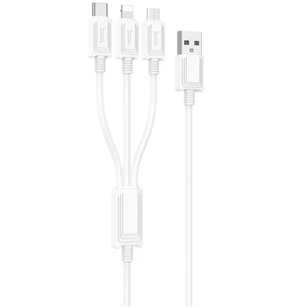 Універсальний кабель Hoco X74 3-in-1 USB-A to Type-C/Lightning/micro USB 10w 1м сable White - фото 1