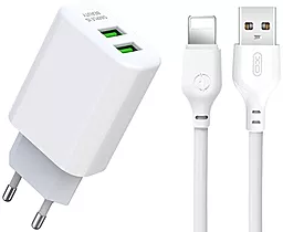 Сетевое зарядное устройство XO L85C 2.4a 2xUSB-A ports charger + Lightning cable white