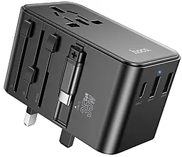 Мережевий зарядний пристрій Hoco AC18 35w GaN PD 2xUSB-A/USB-C ports travel charger + USB-C cable black - фото Мережевий зарядний пристрій Hoco AC18 35w GaN PD 2xUSB-A/USB-C ports travel charger + USB-C cable black