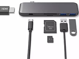 Upex Type-C — HDMI/USB 3.0×2/USB Type-C/SD+TF Card Reader Space Gray (UP10173) - миниатюра 2
