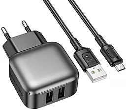 Мережевий зарядний пристрій Borofone BAS52A 2.4a 2xUSB-A ports home charger + micro USB cable black - фото Мережевий зарядний пристрій Borofone BAS52A 2.4a 2xUSB-A ports home charger + micro USB cable black