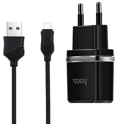 Мережевий зарядний пристрій Hoco C11 1a home charger + micro USB cable black - фото 1