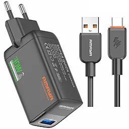 Сетевое зарядное устройство Amaya E82D 30w QC3.0 USB-A port fast charger + USB-A to USB-C cable Black - фото Сетевое зарядное устройство Amaya E82D 30w QC3.0 USB-A port fast charger + USB-A to USB-C cable Black