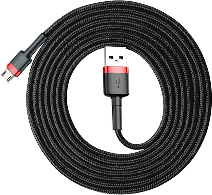 Кабель Baseus Cafule USB-A - micro USB 12w 2.4a 3м cable Black/Red (CAMKLF-H91) - фото 2