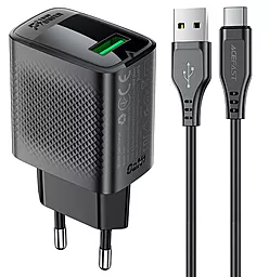Сетевое зарядное устройство AceFast A90 18w GaN QC3.0 USB-A port charger + USB-C cable black - фото Сетевое зарядное устройство AceFast A90 18w GaN QC3.0 USB-A port charger + USB-C cable black