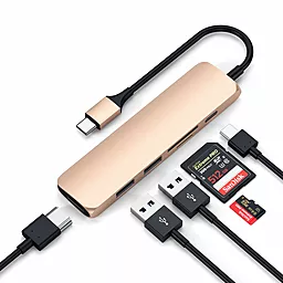 Мультипортовый USB-A хаб Satechi USB-C -> USB 3.0x2/HDMI/USB-C/Card Reader Gold (ST-SCMA2G) - миниатюра 4