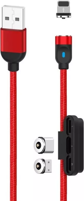 Магнітний кабель для зарядки XO NB128 Magnetic 3-in-1 USB-A to Type-C/Lightning/micro USB 12w 2.4a 1м сable red - фото 1