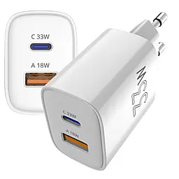 Сетевое зарядное устройство Sigma mobile X-power 33w GaN PD/QC3.0 USB-C/USB-A ports fast charger White (PS33-01) - фото Сетевое зарядное устройство Sigma mobile X-power 33w GaN PD/QC3.0 USB-C/USB-A ports fast charger White (PS33-01)