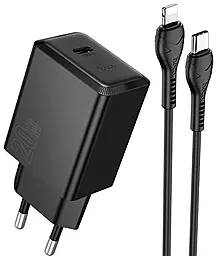 Мережевий зарядний пристрій Hoco N68 Nuevo 20w PD USB-C fast charger + USB-C to Lightning cable black - фото Мережевий зарядний пристрій Hoco N68 Nuevo 20w PD USB-C fast charger + USB-C to Lightning cable black