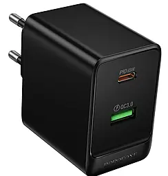 Сетевое зарядное устройство Borofone BAS17A Erudite 65w GaN PD/QC USB-C/USB-A fast charger black - фото Сетевое зарядное устройство Borofone BAS17A Erudite 65w GaN PD/QC USB-C/USB-A fast charger black