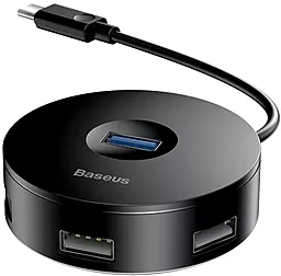 USB Type-C концентратор (хаб) Baseus Round Box Hub USB-C ->1xUSB 3.0, 3xUSB 2.0 Black (CAHUB-G01)