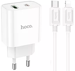 Сетевое зарядное устройство Hoco C80A Plus 20w PD USB-C/USB-A ports charger + USB-C to Lightning cable white - фото Сетевое зарядное устройство Hoco C80A Plus 20w PD USB-C/USB-A ports charger + USB-C to Lightning cable white