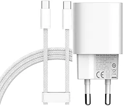 Сетевое зарядное устройство LDNio A2318C 20W QC/PD USB-A-C + USB-C-C cable White - миниатюра 2