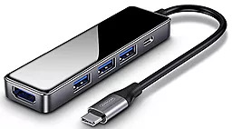 Мультипортовый USB Type-C хаб (концентратор) Joyroom Hui Series USB-C -> 3xUSB3.0, 1xPD, 1xHDMI Gray (S-M207)