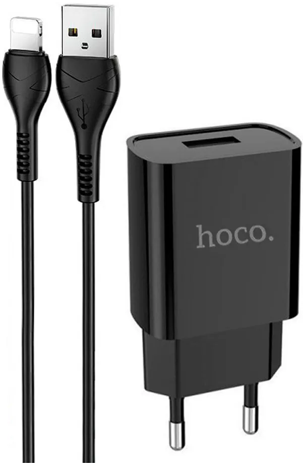 Мережевий зарядний пристрій Hoco DC20A 2.1a home charger + Lightning cable black - фото 1