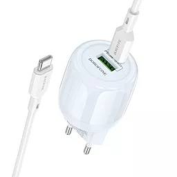 Сетевое зарядное устройство Borofone BA93A 20w PD/QC USB-C/USB-A ports fast charger + USB-C to USB-C cable blue - фото Сетевое зарядное устройство Borofone BA93A 20w PD/QC USB-C/USB-A ports fast charger + USB-C to USB-C cable blue