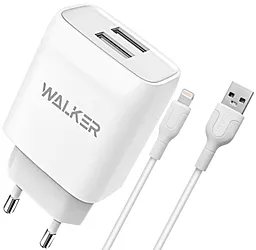 Сетевое зарядное устройство Walker WH-31 2.1a 2xUSB-A ports charger + Lightning cable white - фото Сетевое зарядное устройство Walker WH-31 2.1a 2xUSB-A ports charger + Lightning cable white