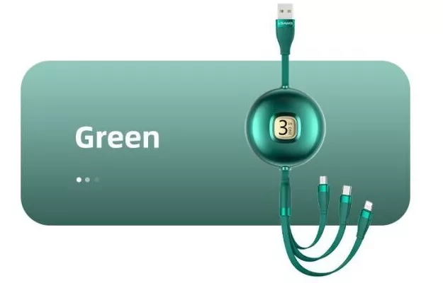 Універсальний кабель Usams U69 Retractable 3-in-1 USB-A to Type-C/Lightning/micro USB 10w 1м сable Green - фото 3