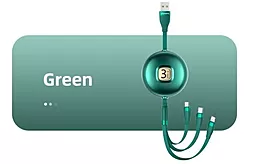Універсальний кабель Usams U69 Retractable 3-in-1 USB-A to Type-C/Lightning/micro USB 10w 1м сable Green - мініатюра 3