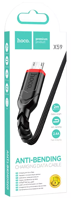 Кабель Hoco X59 USB-A - micro USB 12w 2.4a 2м cable Black - фото 7