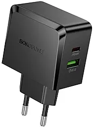 Сетевое зарядное устройство Borofone BAS63A Smart 65w GaN PD USB-C/USB-A ports charger black - фото Сетевое зарядное устройство Borofone BAS63A Smart 65w GaN PD USB-C/USB-A ports charger black