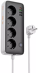 Сетевой фильтр (удлинитель) Hoco AC22 2500w 10a 1.5м 4 розетки 30w 3xUSB-A/USB-C ports с выключателем black - фото Сетевой фильтр (удлинитель) Hoco AC22 2500w 10a 1.5м 4 розетки 30w 3xUSB-A/USB-C ports с выключателем black