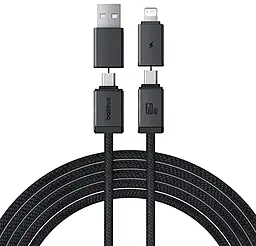 Универсальный кабель Baseus Versatile 4-in-1 USB-A/Type-C to Type-C/Lightning 60w 3a 2м PD cable Black (P10383000121-02) - фото Универсальный кабель Baseus Versatile 4-in-1 USB-A/Type-C to Type-C/Lightning 60w 3a 2м PD cable Black (P10383000121-02)
