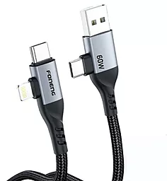 USB PD Кабель Foneng X92 60w 3a 4-in-1 USB-A/USB Type-C - USB Type-C/Lightning cable black (X92-CA-FIO)