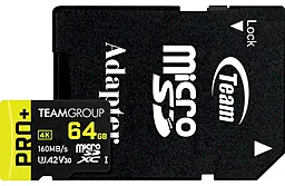 Карта памяти Team microSDXC Pro+ 64GB UHS-I U3 V30 A2 Class 10 + SD-adapter (TPPMSDX64GIA2V3003) - фото Карта памяти Team microSDXC Pro+ 64GB UHS-I U3 V30 A2 Class 10 + SD-adapter (TPPMSDX64GIA2V3003)
