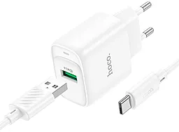 Мережевий зарядний пристрій Hoco C140A 18w QC3.0 fast charger + USB-C cable white - фото Мережевий зарядний пристрій Hoco C140A 18w QC3.0 fast charger + USB-C cable white