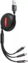 Універсальний кабель XO NB142 3-in-1 USB-A to Type-C/Lightning/micro USB 12w 2.4a 1м сable Black - фото Універсальний кабель XO NB142 3-in-1 USB-A to Type-C/Lightning/micro USB 12w 2.4a 1м сable Black