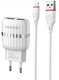 Мережевий зарядний пристрій Borofone BA24A Vigour 2.1a 2xUSB-A ports charger + Lightning cable white - фото Мережевий зарядний пристрій Borofone BA24A Vigour 2.1a 2xUSB-A ports charger + Lightning cable white