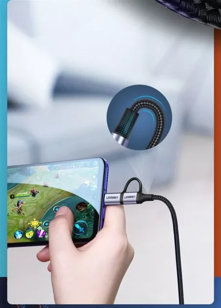 Універсальний кабель Ugreen US177 2-in-1 USB-A to Type-C/micro USB 15w 3a 1м сable Black (30875) - фото 4