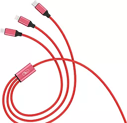 Кабель USB SkyDolphin S63E 12w 2.4a 1.2m 3-in-1 USB to micro/Lightning/Type-C cable red (USB-000624)