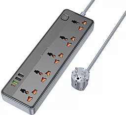 Мережевий фільтр (подовжувач) Borofone BAC5A 2500W 10А 5 розеток 3xUSB-C/USB-A порта з вимикачем 1.5м чорний - фото Мережевий фільтр (подовжувач) Borofone BAC5A 2500W 10А 5 розеток 3xUSB-C/USB-A порта з вимикачем 1.5м чорний